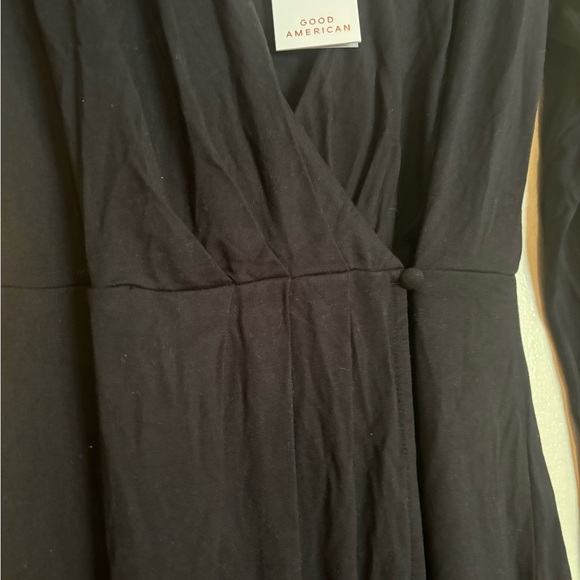 NWT - Good American Black Long Sleeve Wrap Midi Dress, Small, Sz 1 - Picture 2 of 5